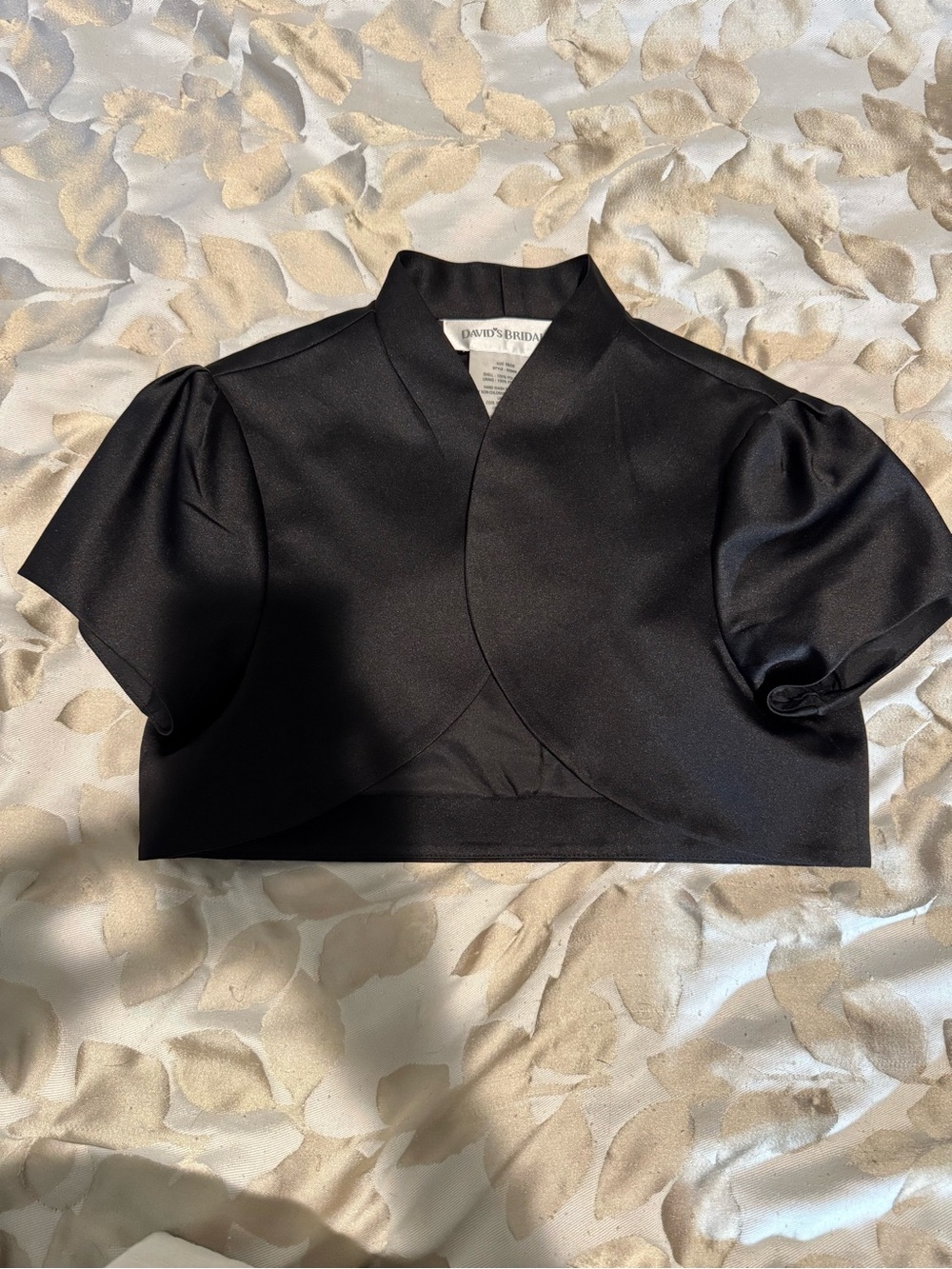 VINTAGE Y2K Black Satin Micro Bolero Shrug | Dark Coquette Cropped Puff Sleeve